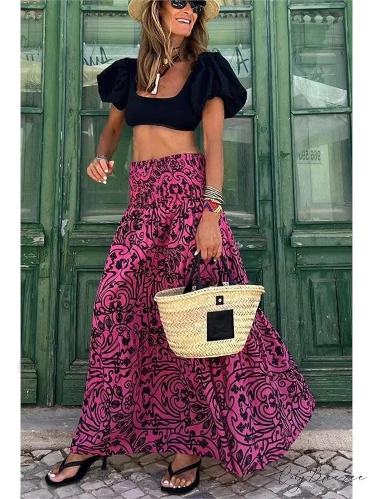 Printed A-Line Beach Skirt for Summer Casual Vacation skirt-250126