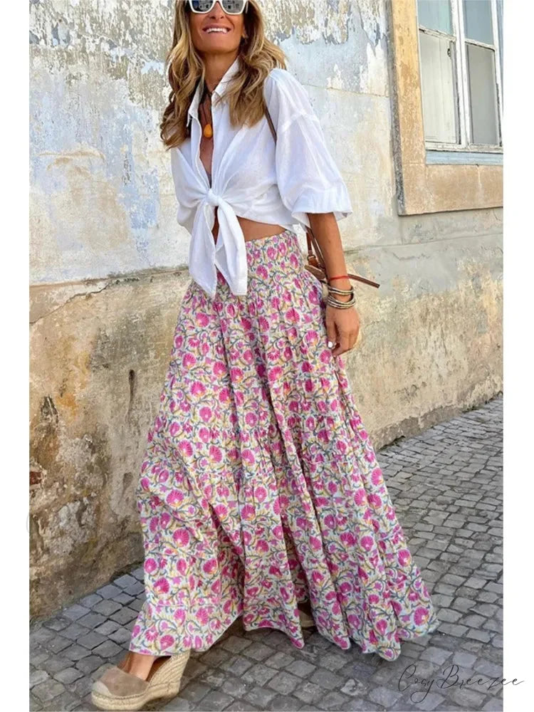 Printed A-Line Beach Skirt for Summer Casual Vacation skirt-250126