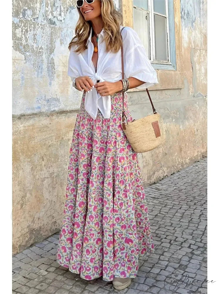 Printed A-Line Beach Skirt for Summer Casual Vacation skirt-250126