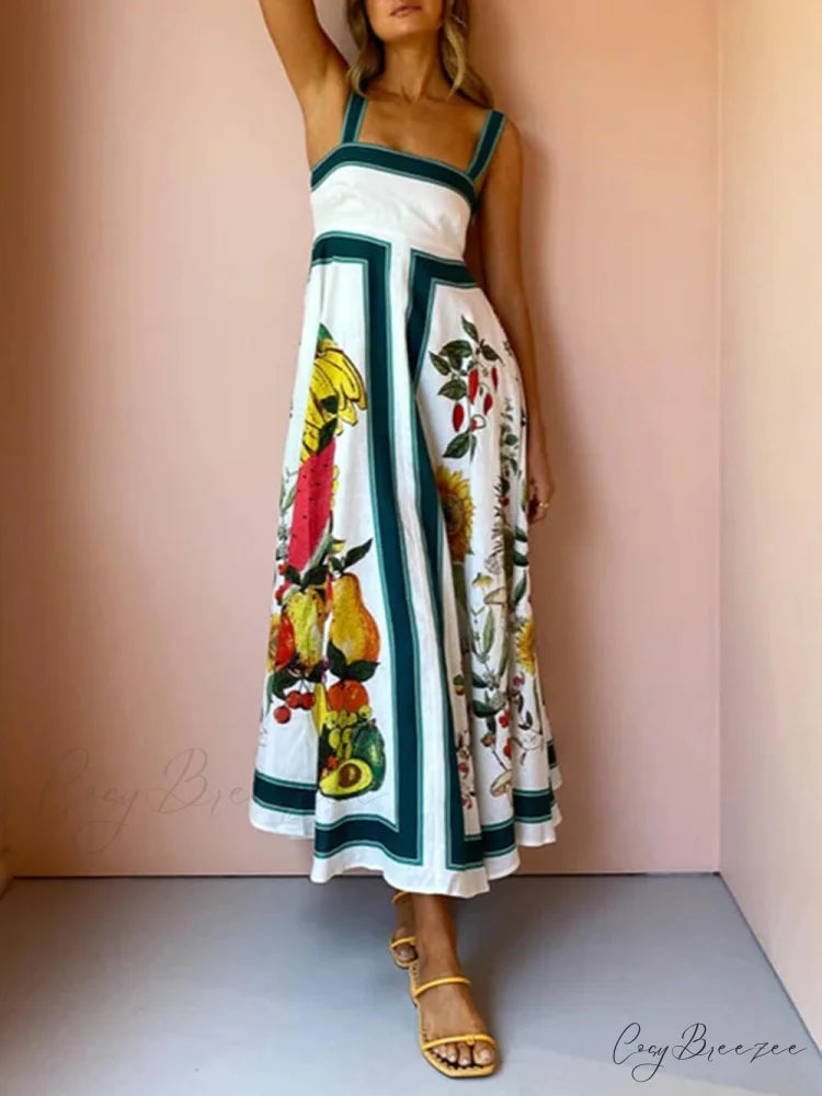 Printed Backless Halter Charming Hem Loose Dresses