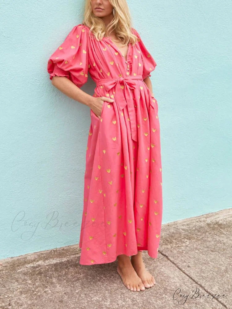 Printed Cardigan Short Charming Sleeve Oversized Midi Dress