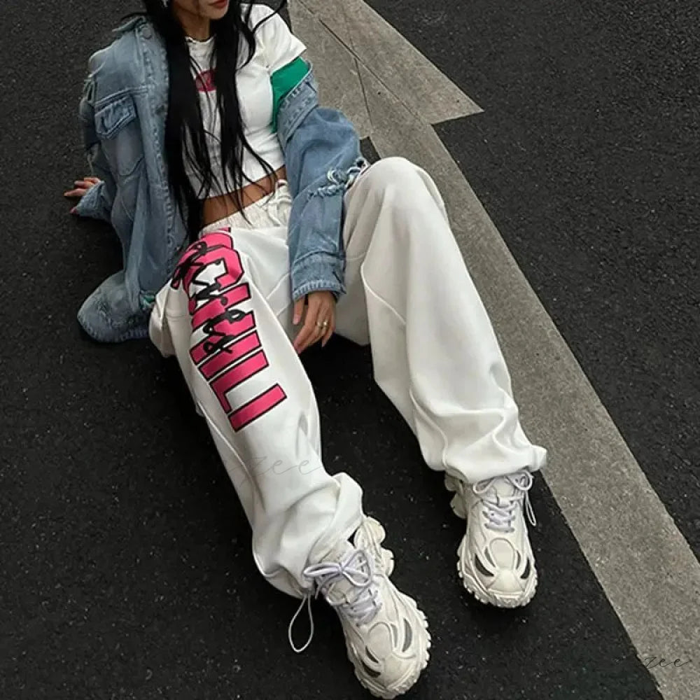 Printed Drawstring Athletic Relaxed Pants pants-241228