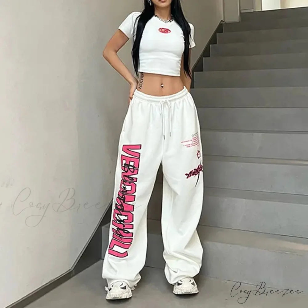 Printed Drawstring Athletic Relaxed Pants pants-241228