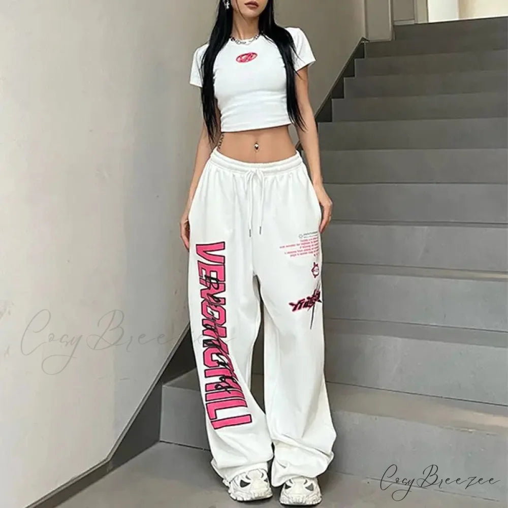 Printed Drawstring Athletic Relaxed Pants pants-241228