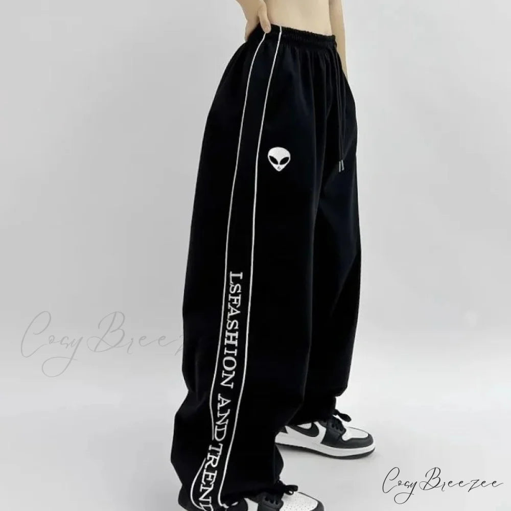 Printed Drawstring Sports Relaxed Pants pants-241228