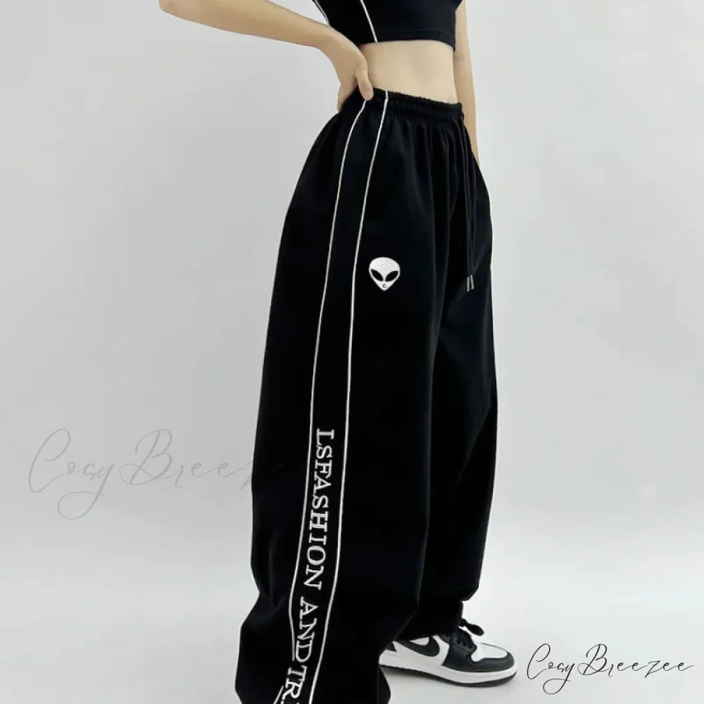 Printed Drawstring Sports Relaxed Pants pants-241228