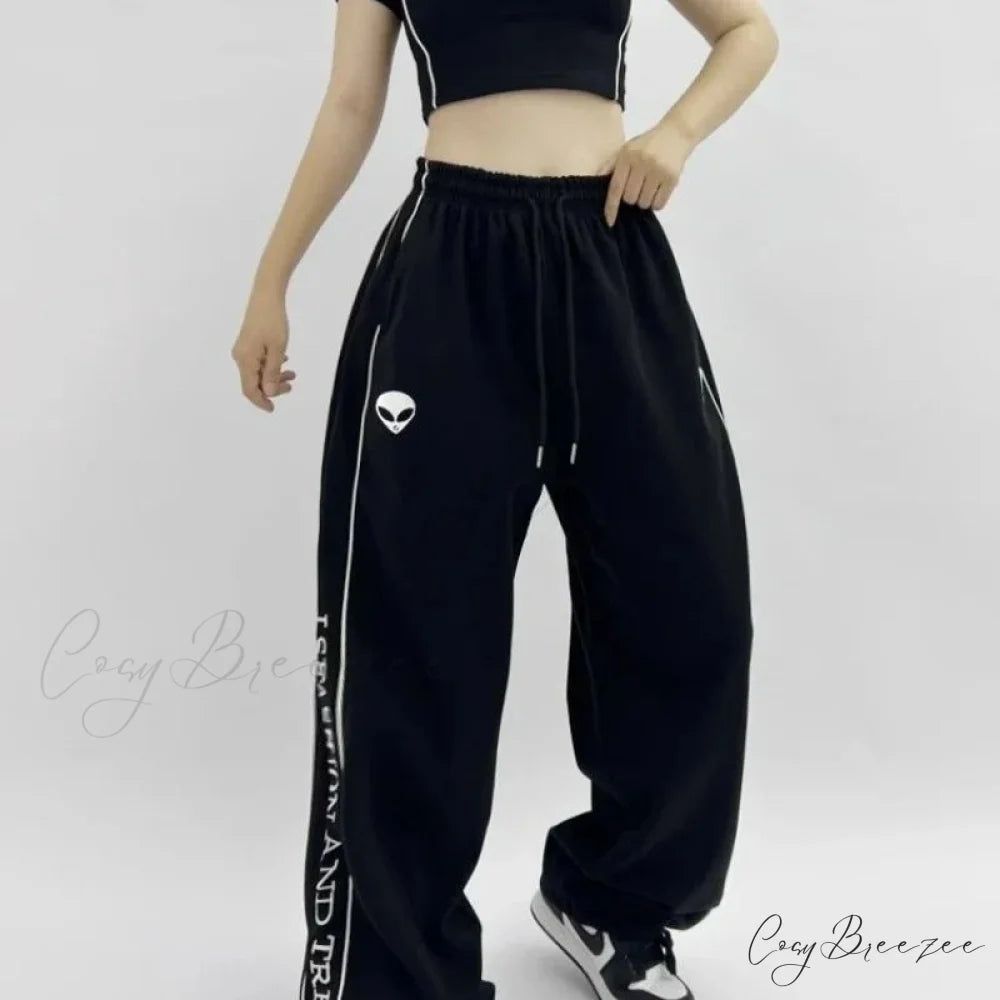 Printed Drawstring Sports Relaxed Pants pants-241228