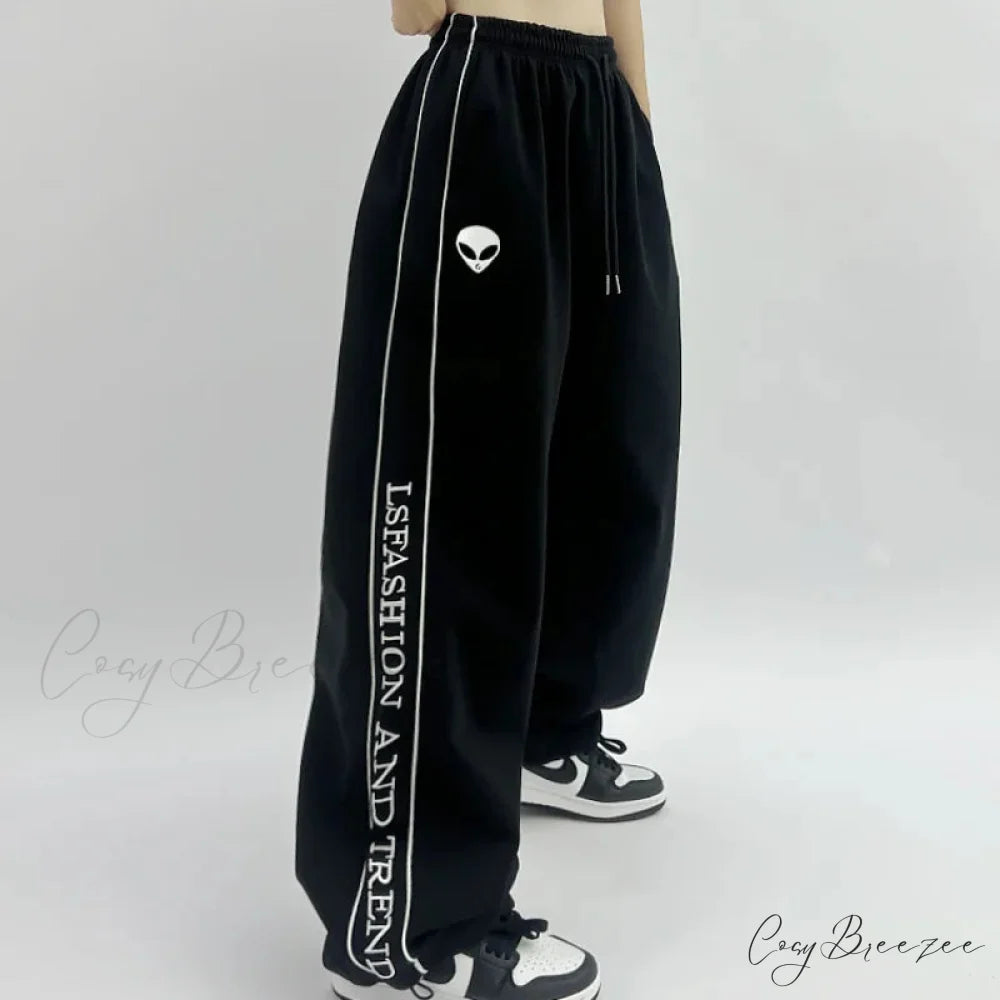 Printed Drawstring Sports Relaxed Pants pants-241228