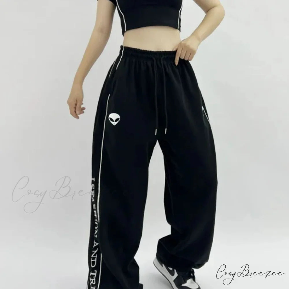 Printed Drawstring Sports Relaxed Pants pants-241228