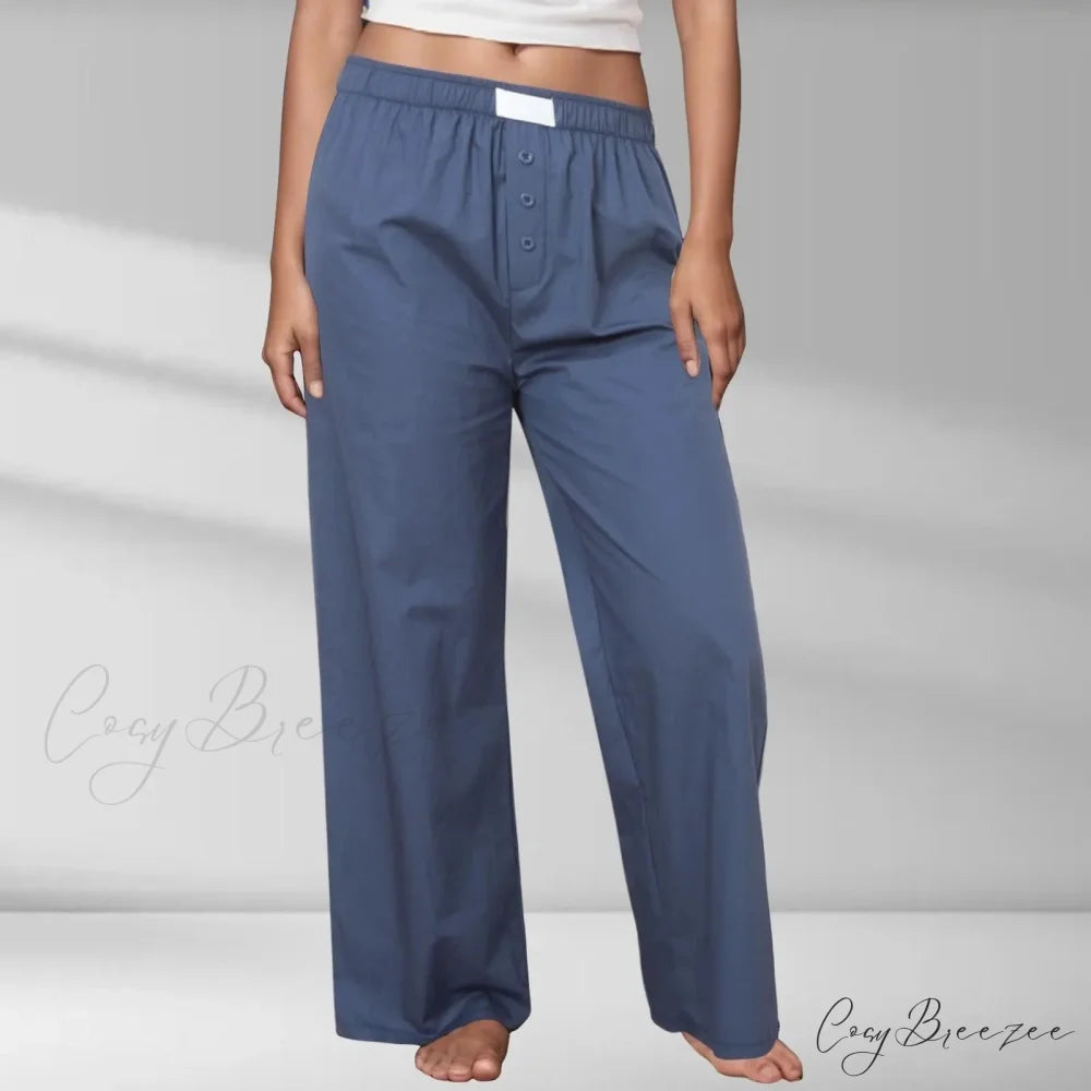 Printed Elastic Waist Slimming Pants Blue / S pants-241228
