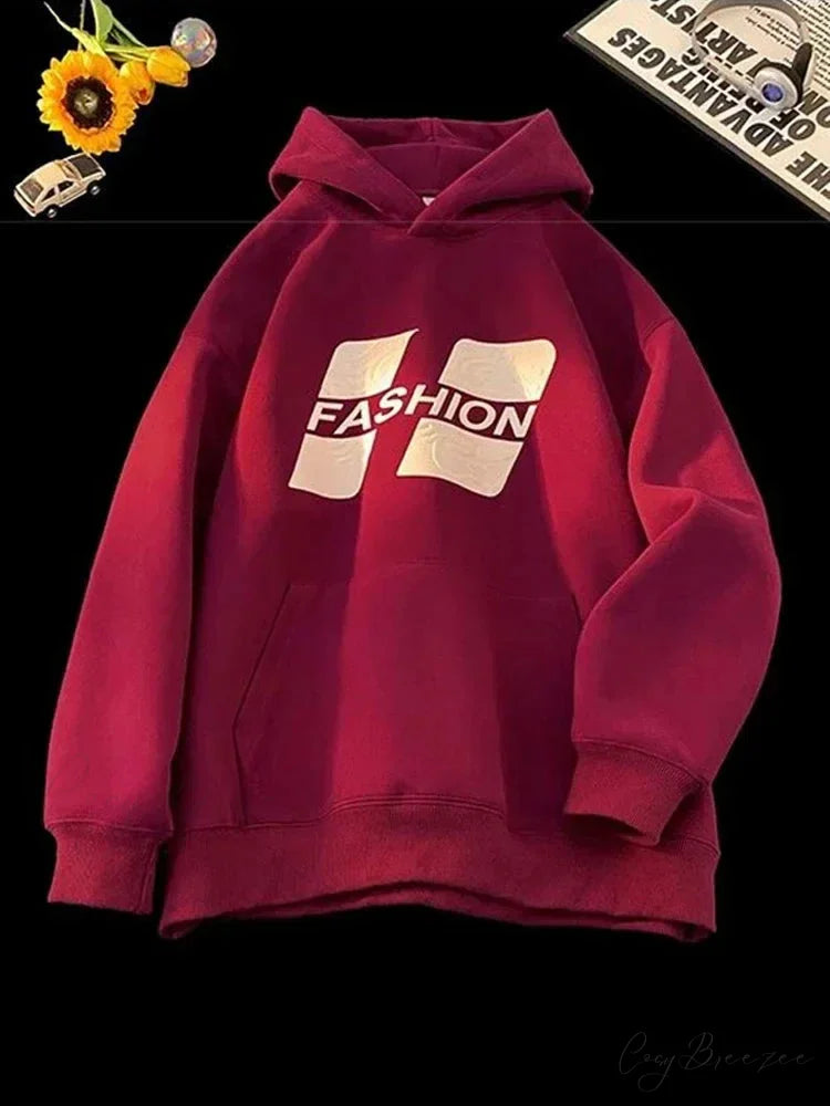 Printed Hip-Hop Street Hoodie Red / M(40-45KG) hoodies-241228