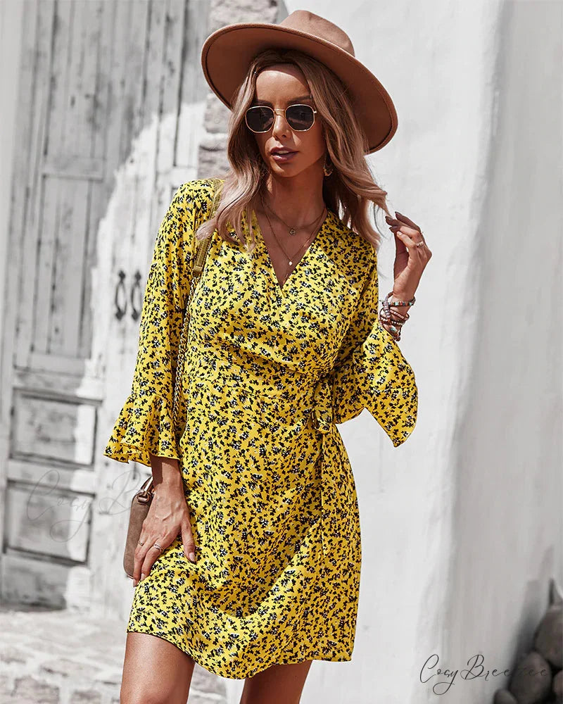 PRINTED LONG-SLEEVED DRESS FOR WOMEN M / burgundy