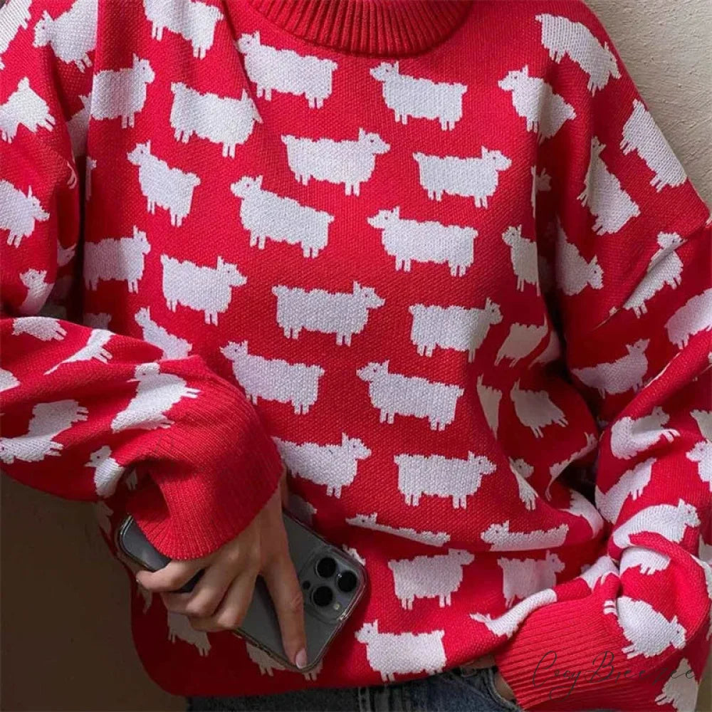 Printed Round Neck Casual Long Sleeve Sweater swraters-241228
