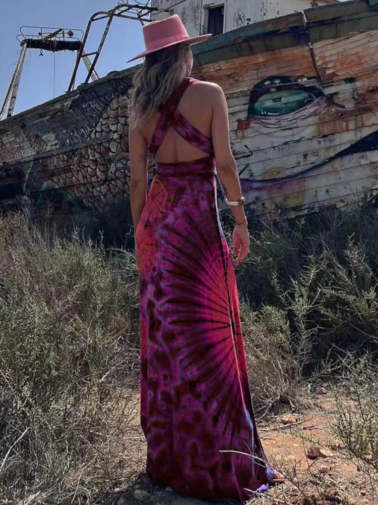Printed Sleeveless Stylish V-Neck Maxi Dress