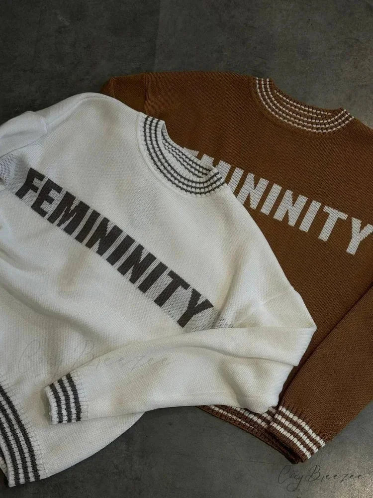 Printed Striped Cozy Stylish Loose Round Neck Comfortable Trendy Autumn Sweater
