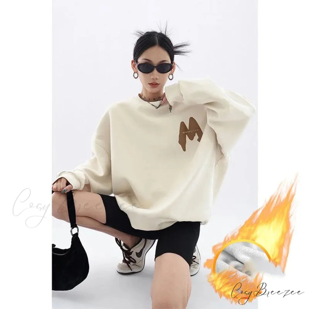 Printed Trendy Loose Casual Cozy Hoodie WHITE / M