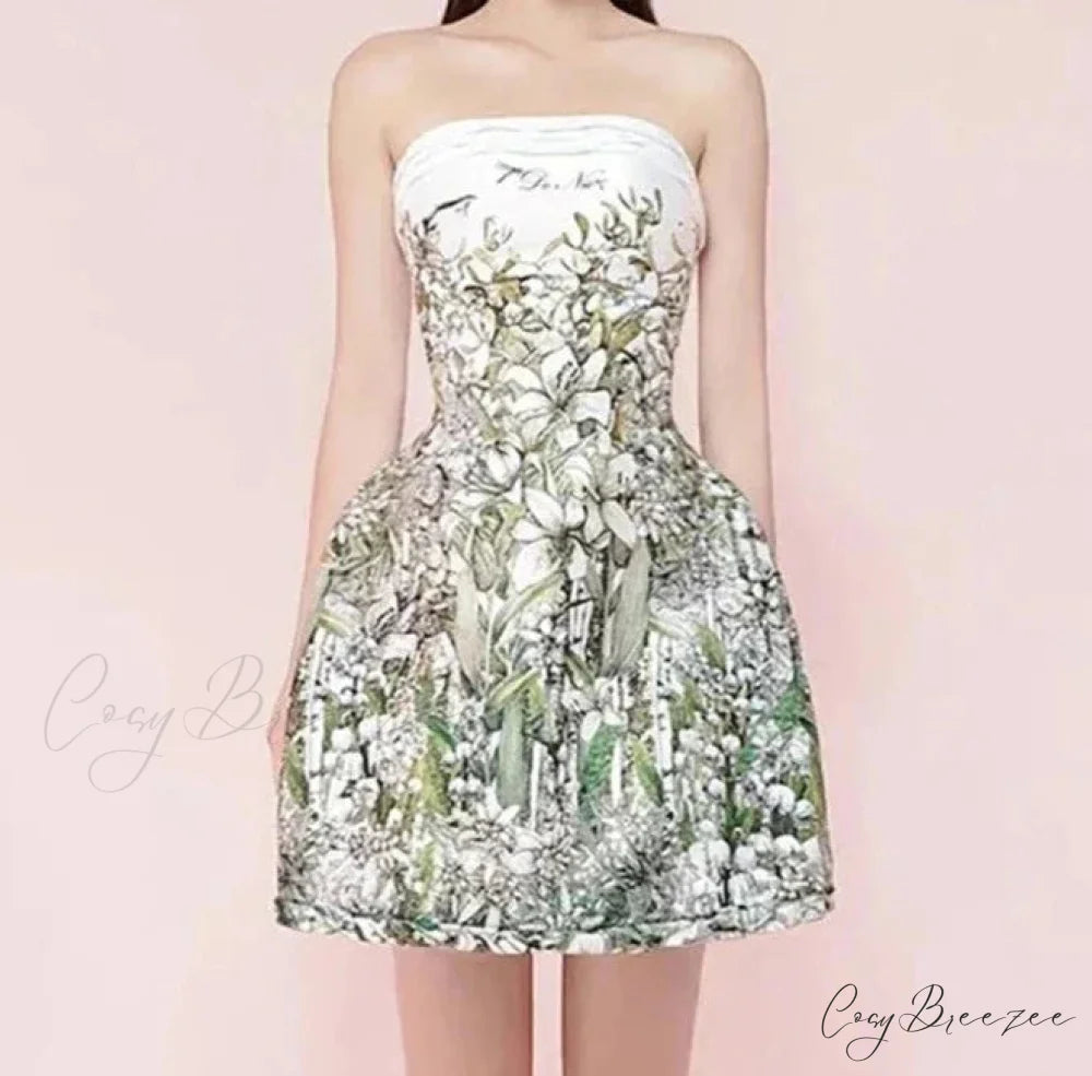 Printed Tube Stylish Mini Dress Light Green / S