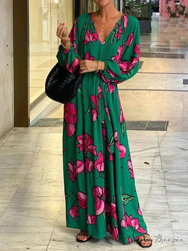 Printed V-Neck Stylish Holiday Beach Dresses