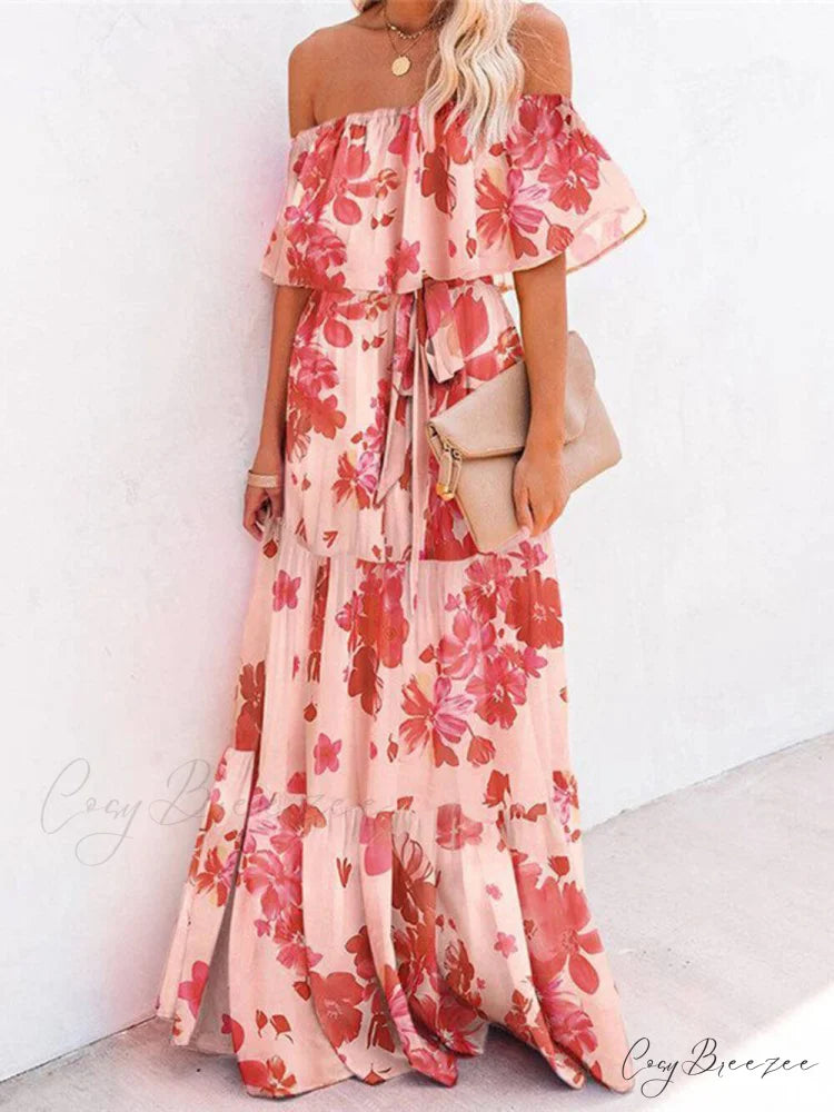Printed Wrap Stylish Maxi Dress Safflower / S