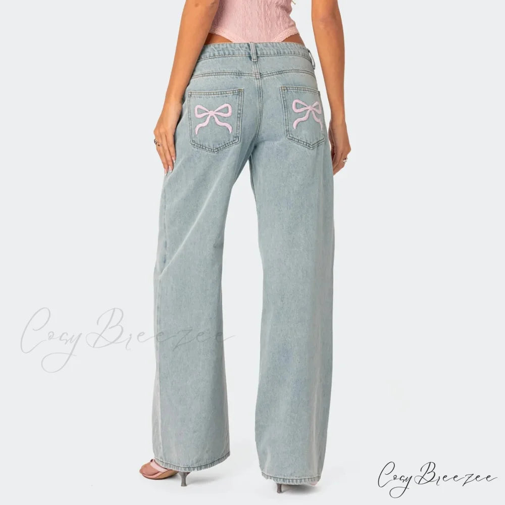 Printed Zipper Front Cowboy Pants Light Blue / S pants-241228