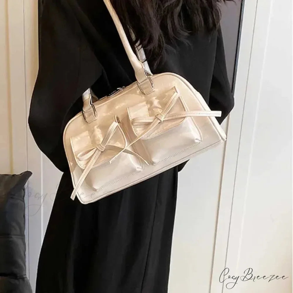 PU Leather Bow Shoulder Handbag shoulder-250126