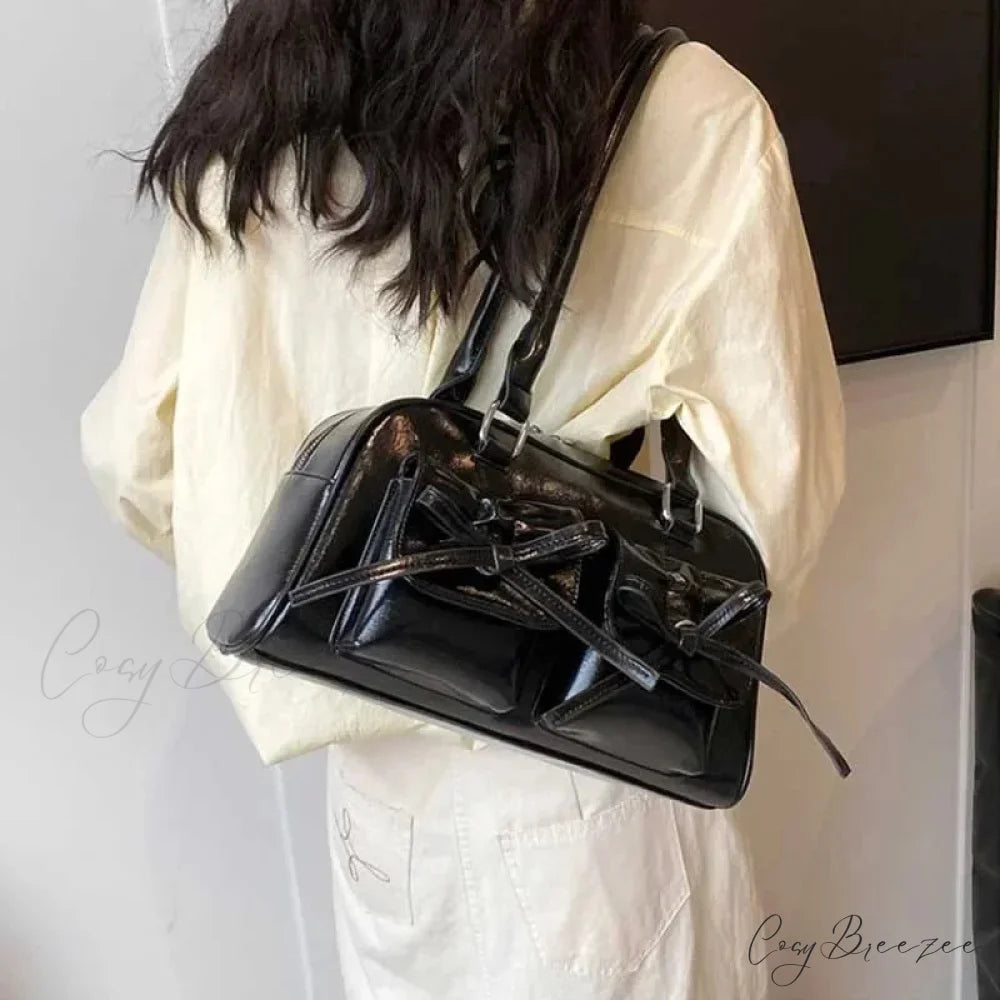 PU Leather Bow Shoulder Handbag shoulder-250126