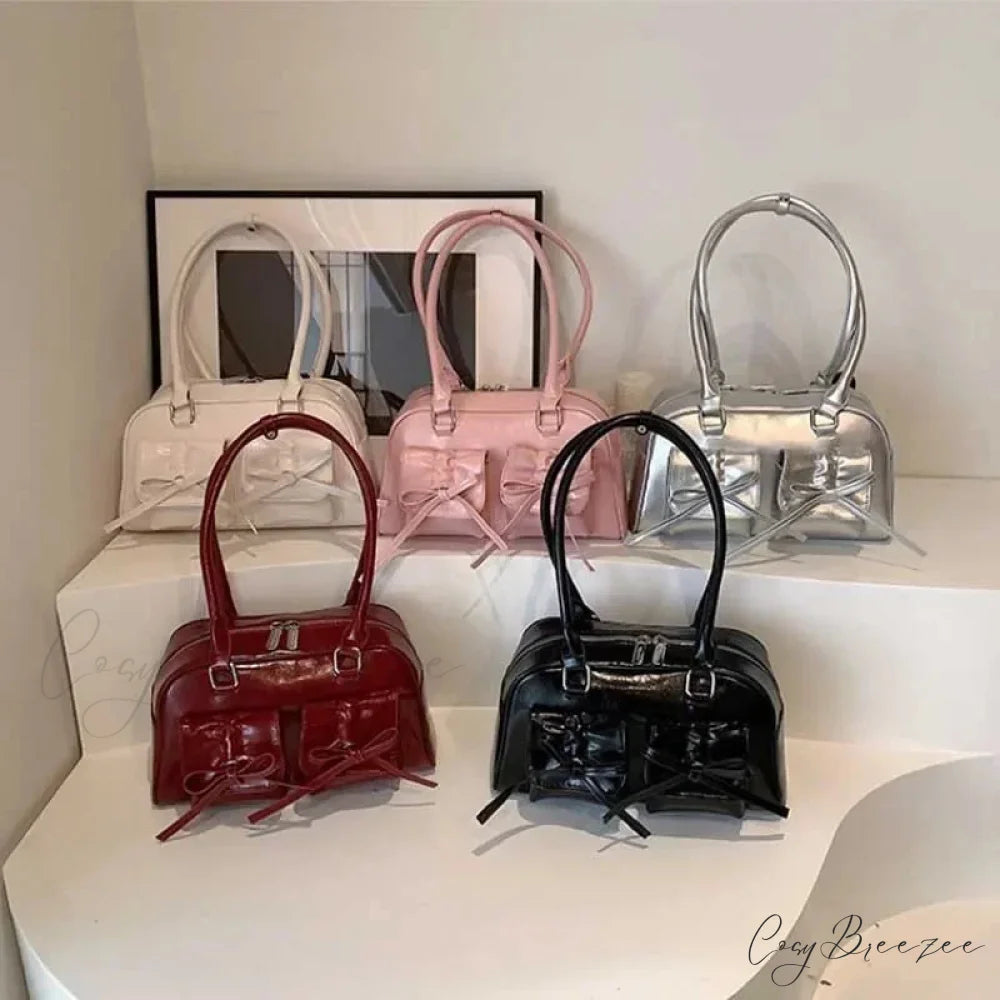 PU Leather Bow Shoulder Handbag shoulder-250126