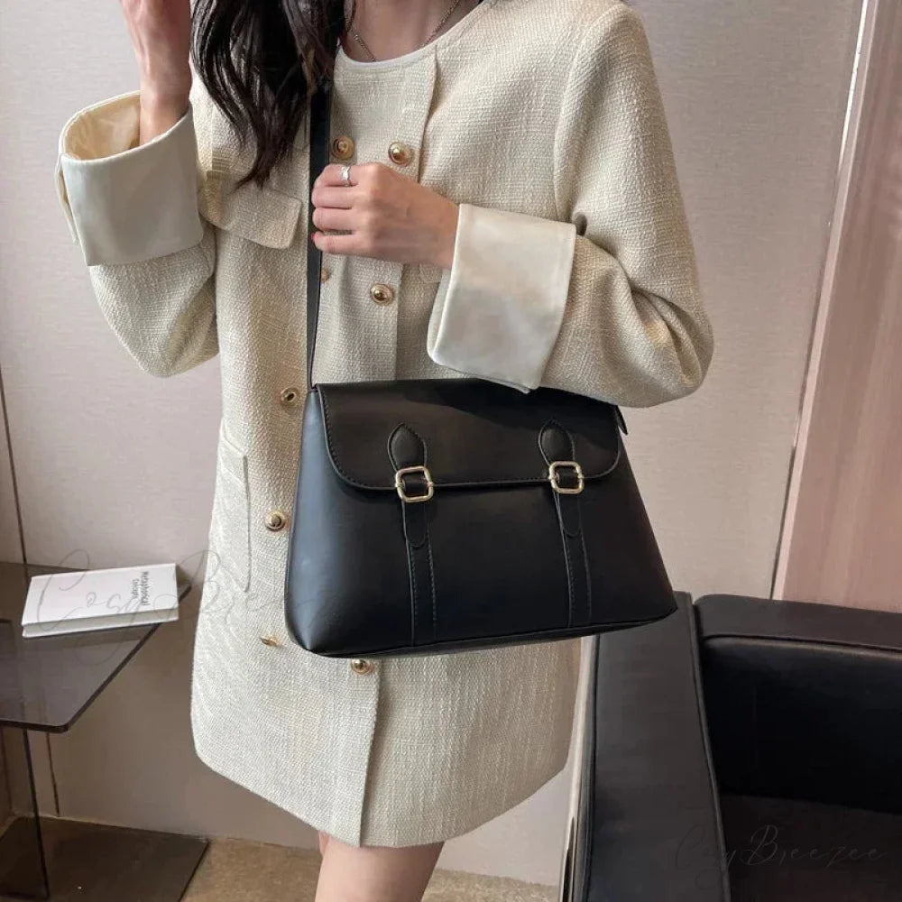PU Leather Luxury Designer Crossbody Black shoulder-250126