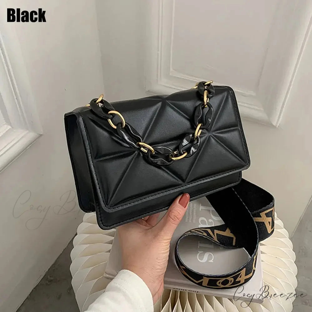 PU Leather Metal Chain Crossbody Bag Black crossbody-250126