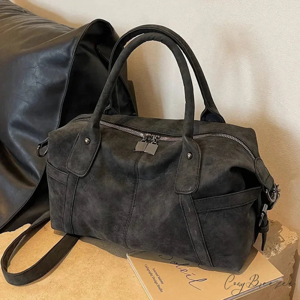 PU Leather Retro Crossbody Bag Black / 36cmx20cmx15cm shoulder-250126