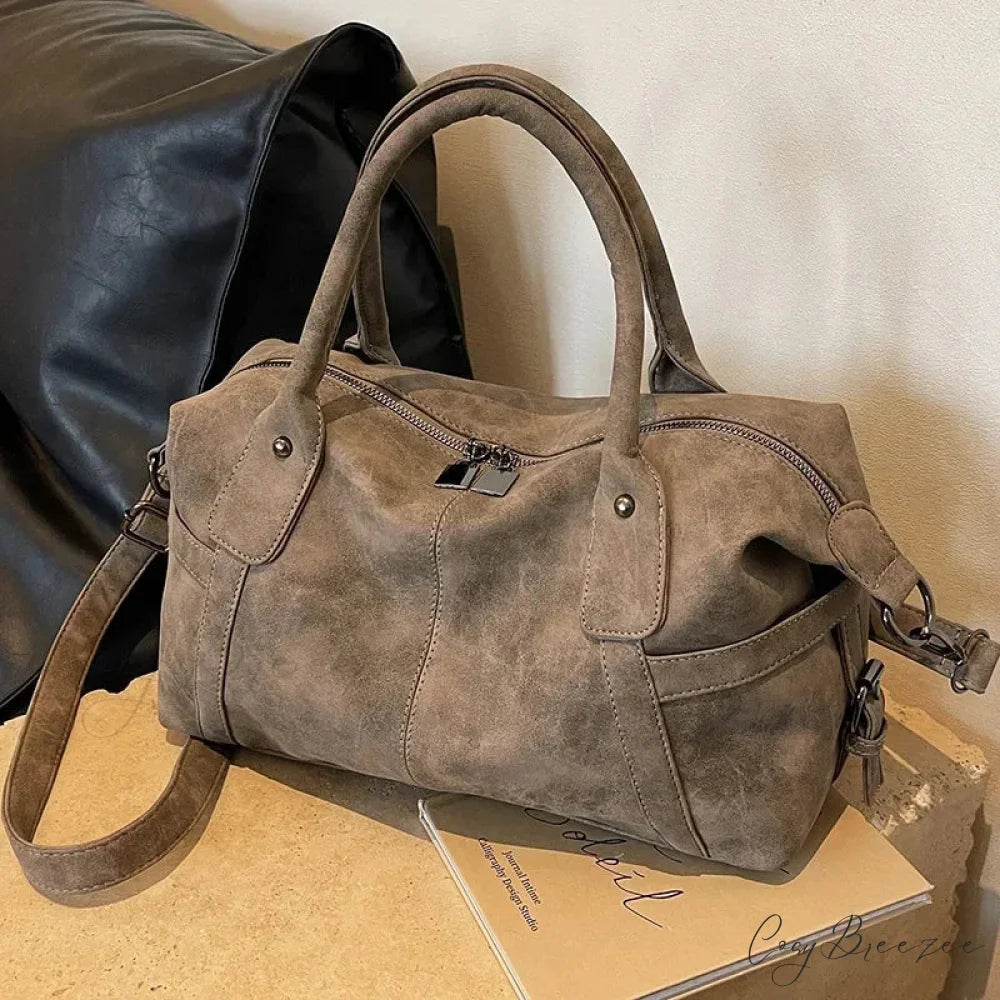 PU Leather Retro Crossbody Bag Khaki / 36cmx20cmx15cm shoulder-250126