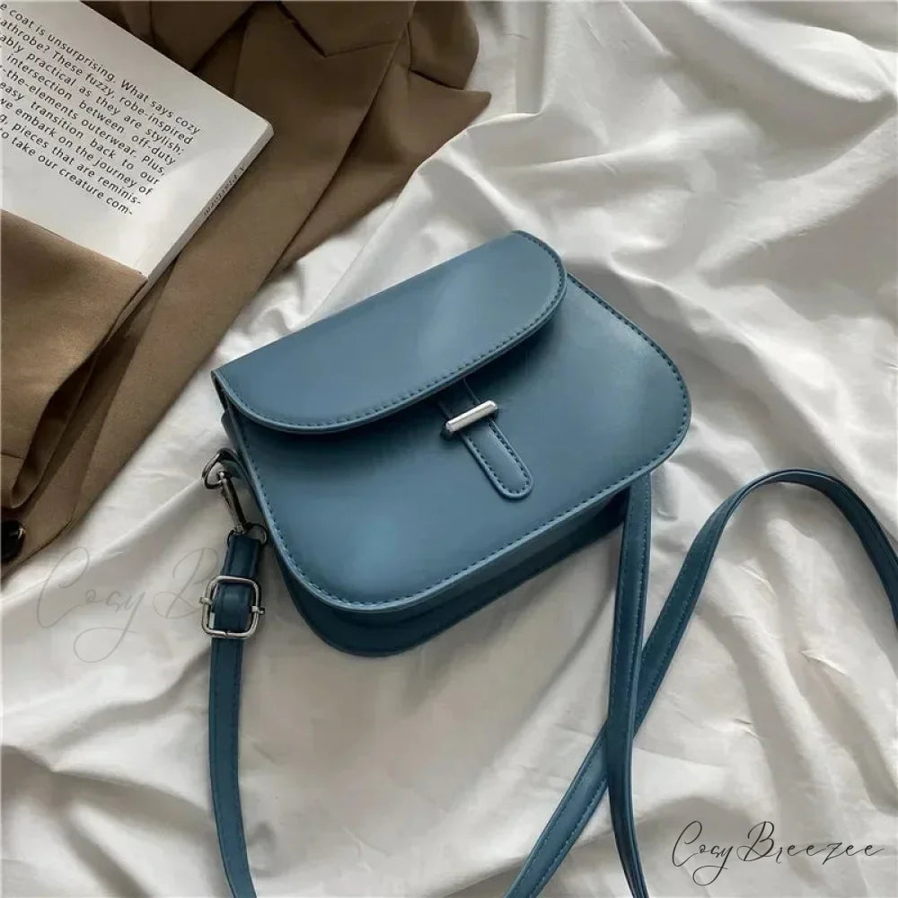 PU Leather Saddle Crossbody Bag Blue shoulder-250126