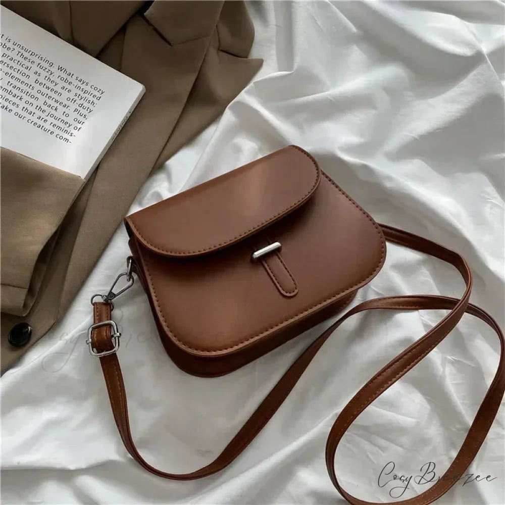 PU Leather Saddle Crossbody Bag Brown shoulder-250126