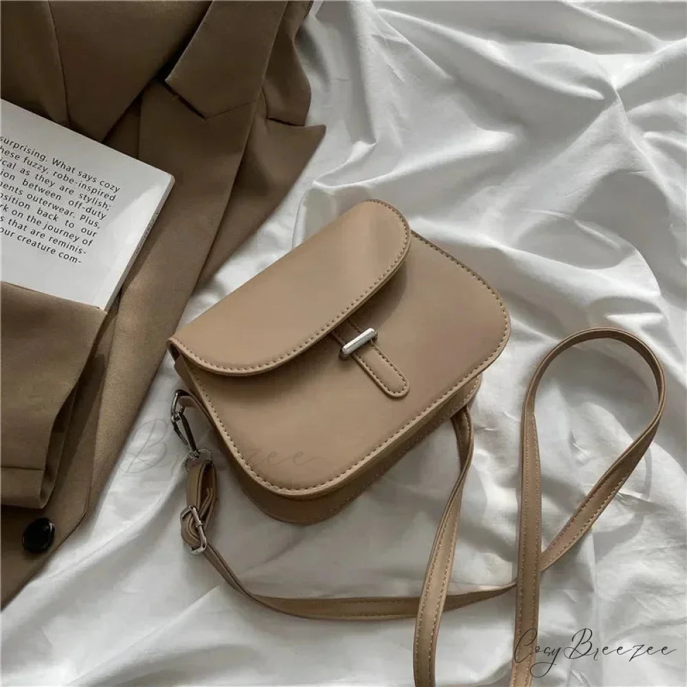 PU Leather Saddle Crossbody Bag Khaki shoulder-250126