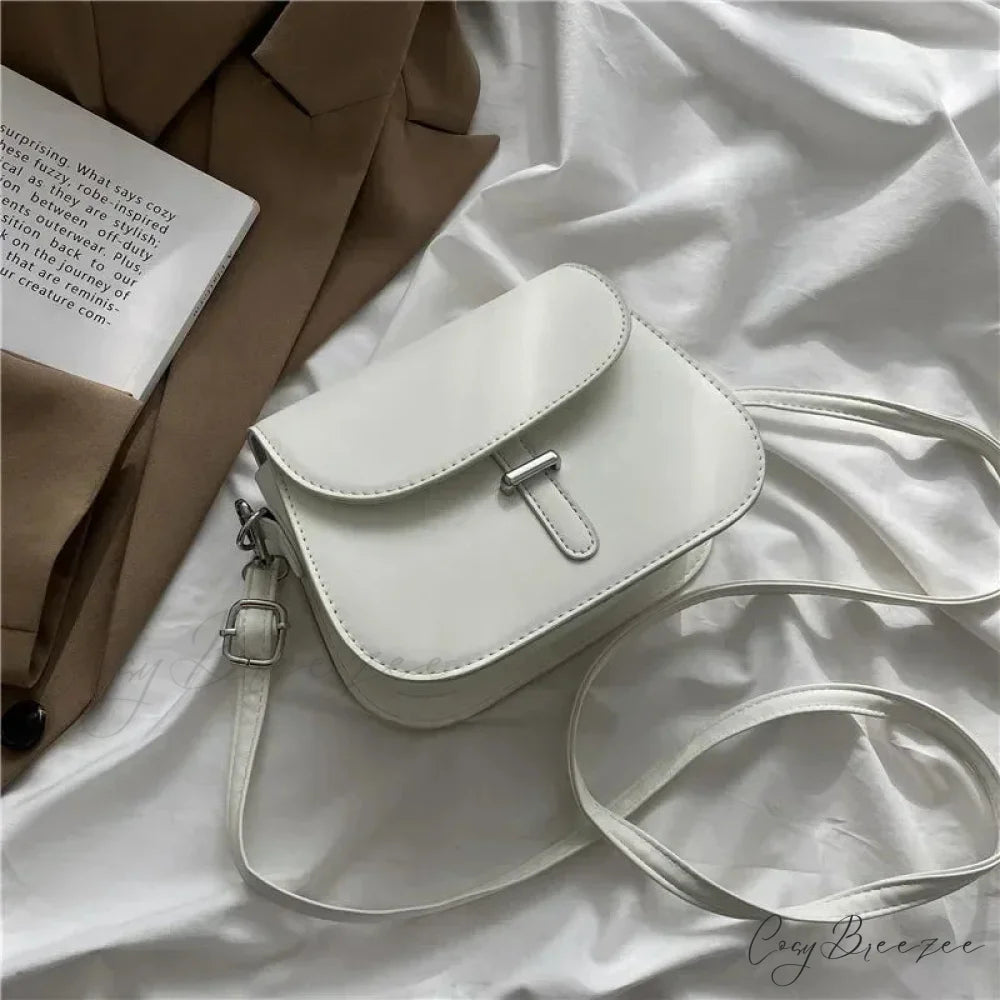 PU Leather Saddle Crossbody Bag White shoulder-250126