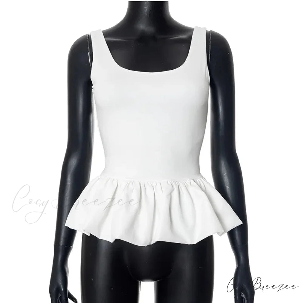 Puff Frill Stylish Tank Top White / M