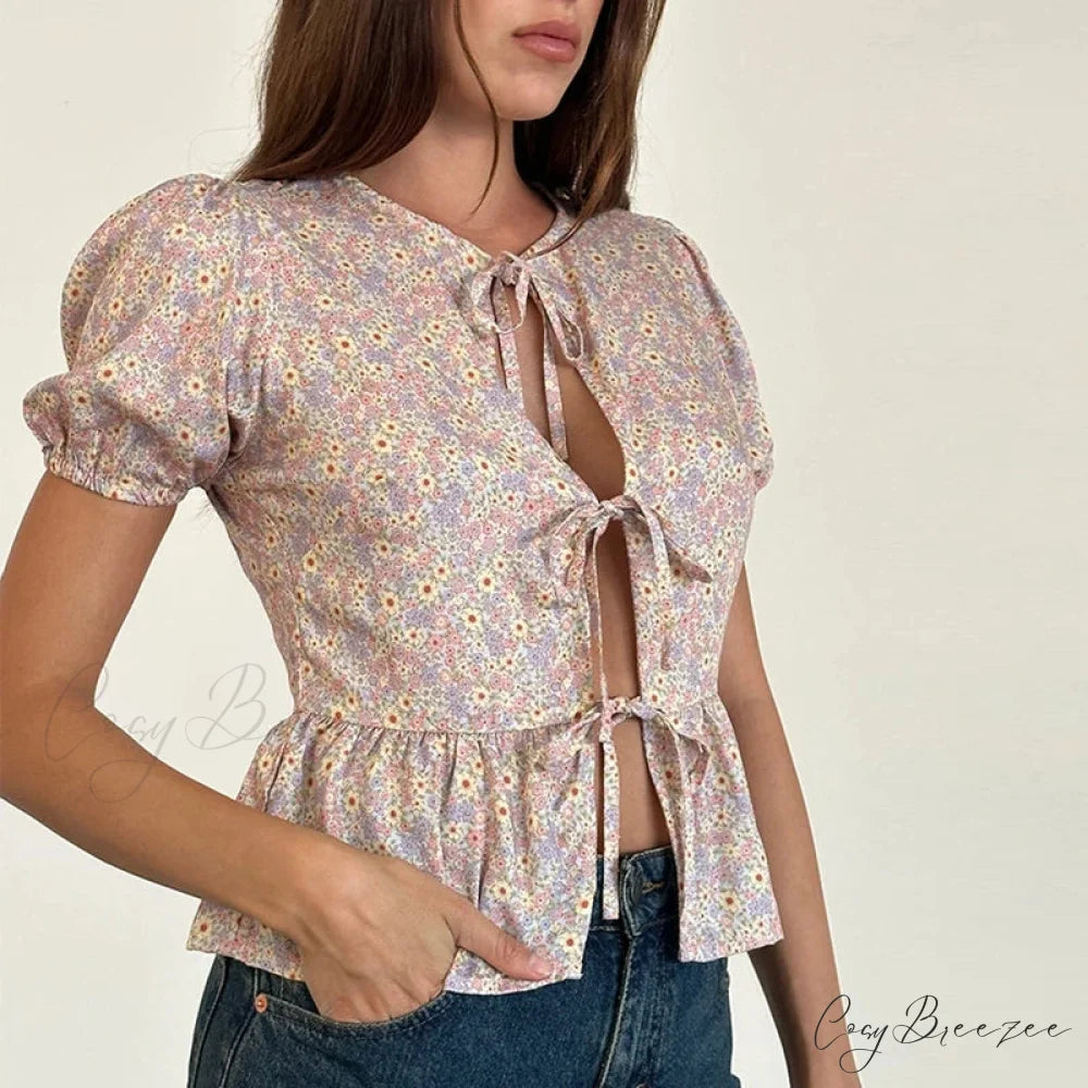 Puff Sleeve Bowknot Crop Top croptop-250223