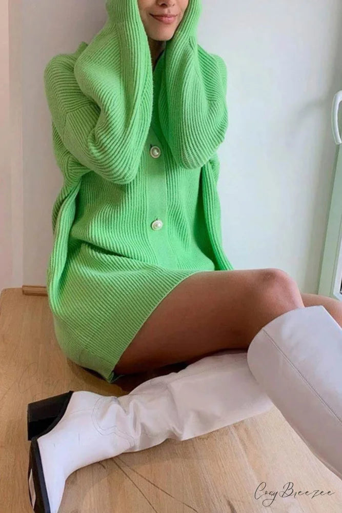 Puff Sleeve Cardigan with Pearl Buttons Green / XL