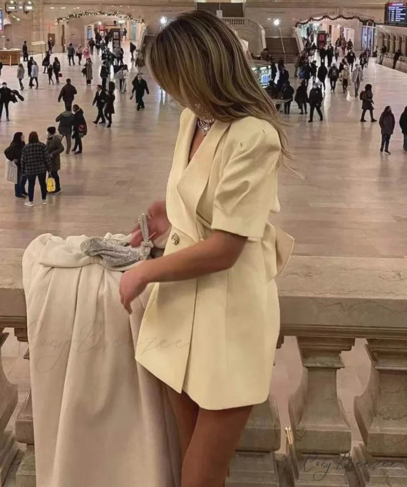 Puff Sleeve Large Collar Graceful Back Bow Blazer Mini Dress
