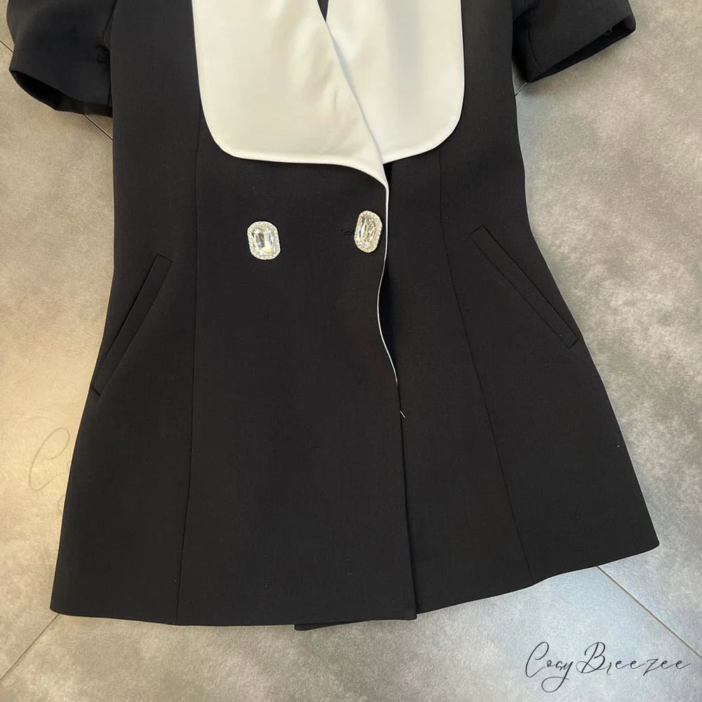Puff Sleeve Large Collar Graceful Back Bow Blazer Mini Dress