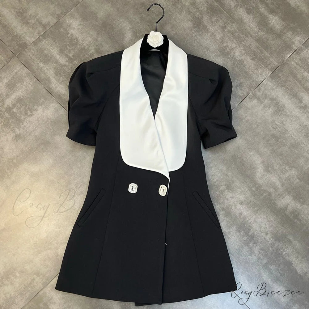 Puff Sleeve Large Collar Graceful Back Bow Blazer Mini Dress