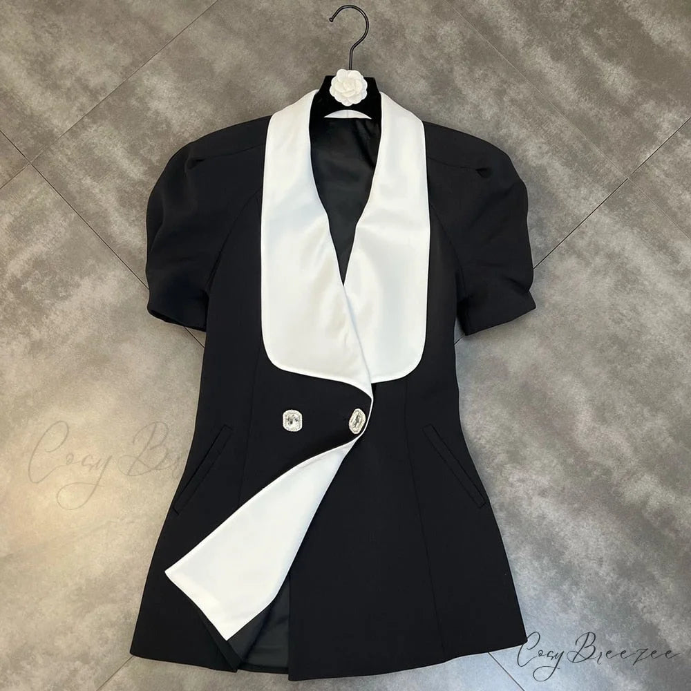 Puff Sleeve Large Collar Graceful Back Bow Blazer Mini Dress