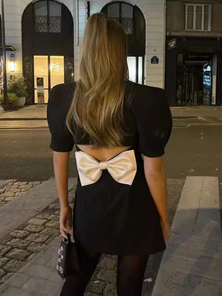 Puff Sleeve Large Collar Graceful Back Bow Blazer Mini Dress