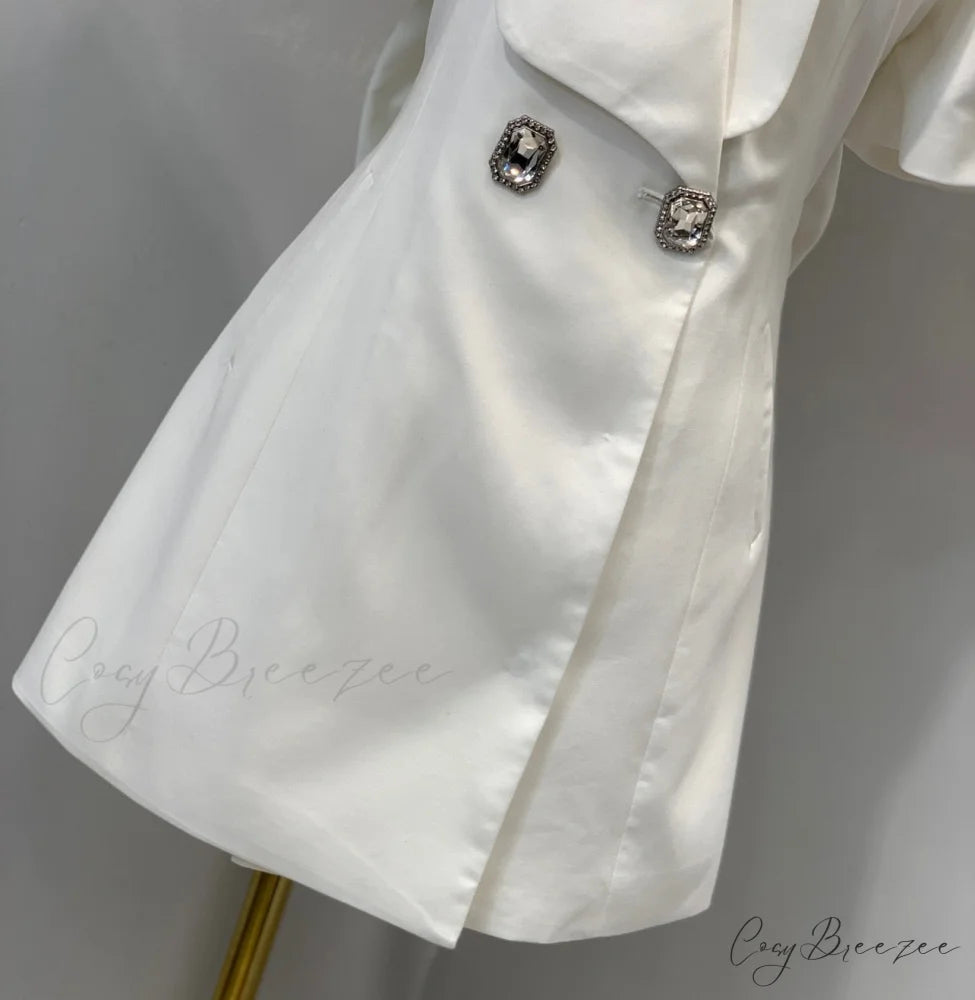 Puff Sleeve Large Collar Graceful Back Bow Blazer Mini Dress