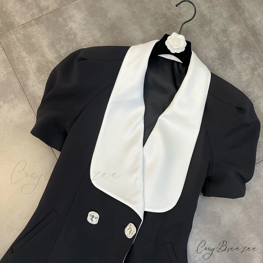 Puff Sleeve Large Collar Graceful Back Bow Blazer Mini Dress