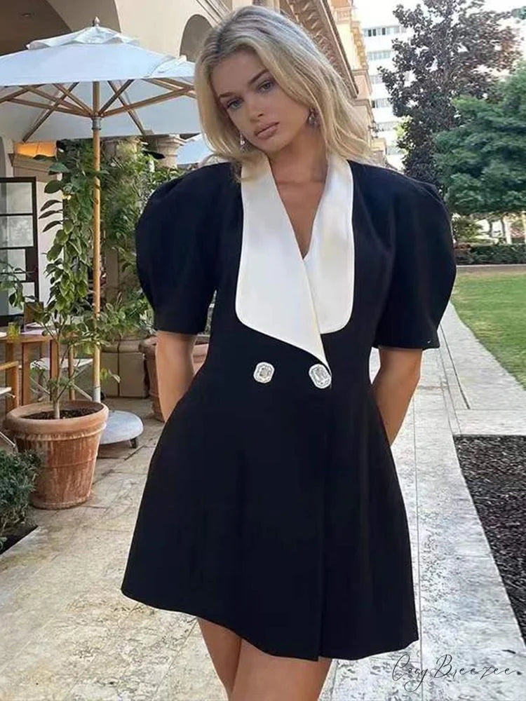 Puff Sleeve Large Collar Graceful Back Bow Blazer Mini Dress