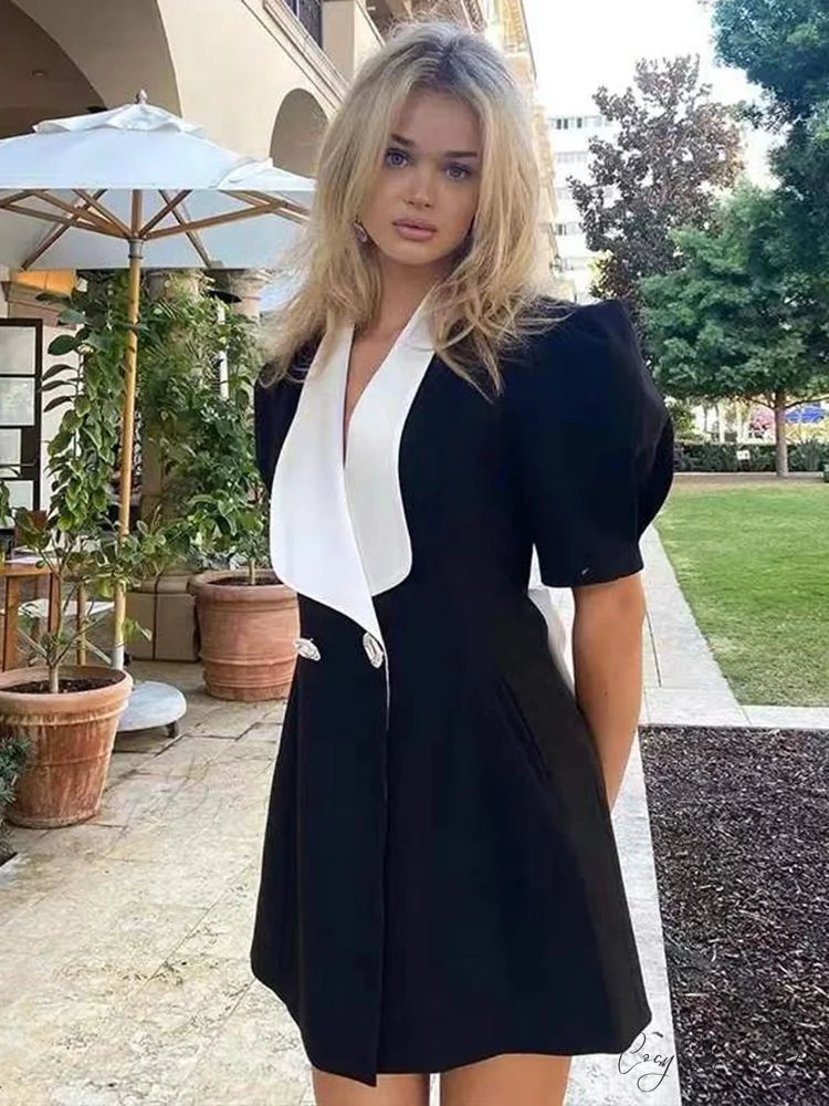 Puff Sleeve Large Collar Graceful Back Bow Blazer Mini Dress