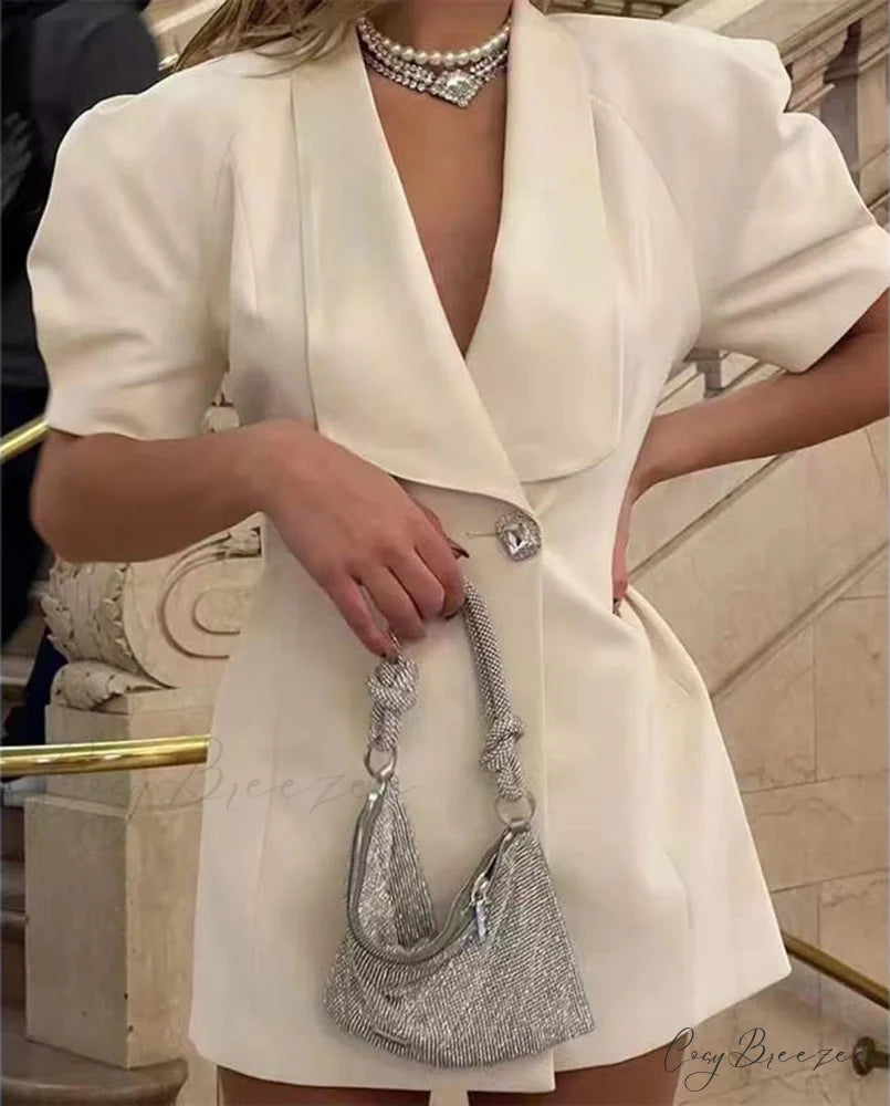Puff Sleeve Large Collar Graceful Back Bow Blazer Mini Dress