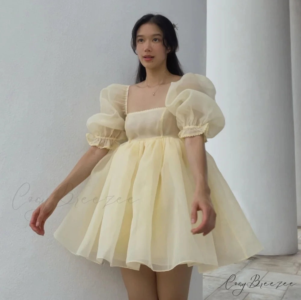 Puff Sleeve Stylish Tulle Mini Dress