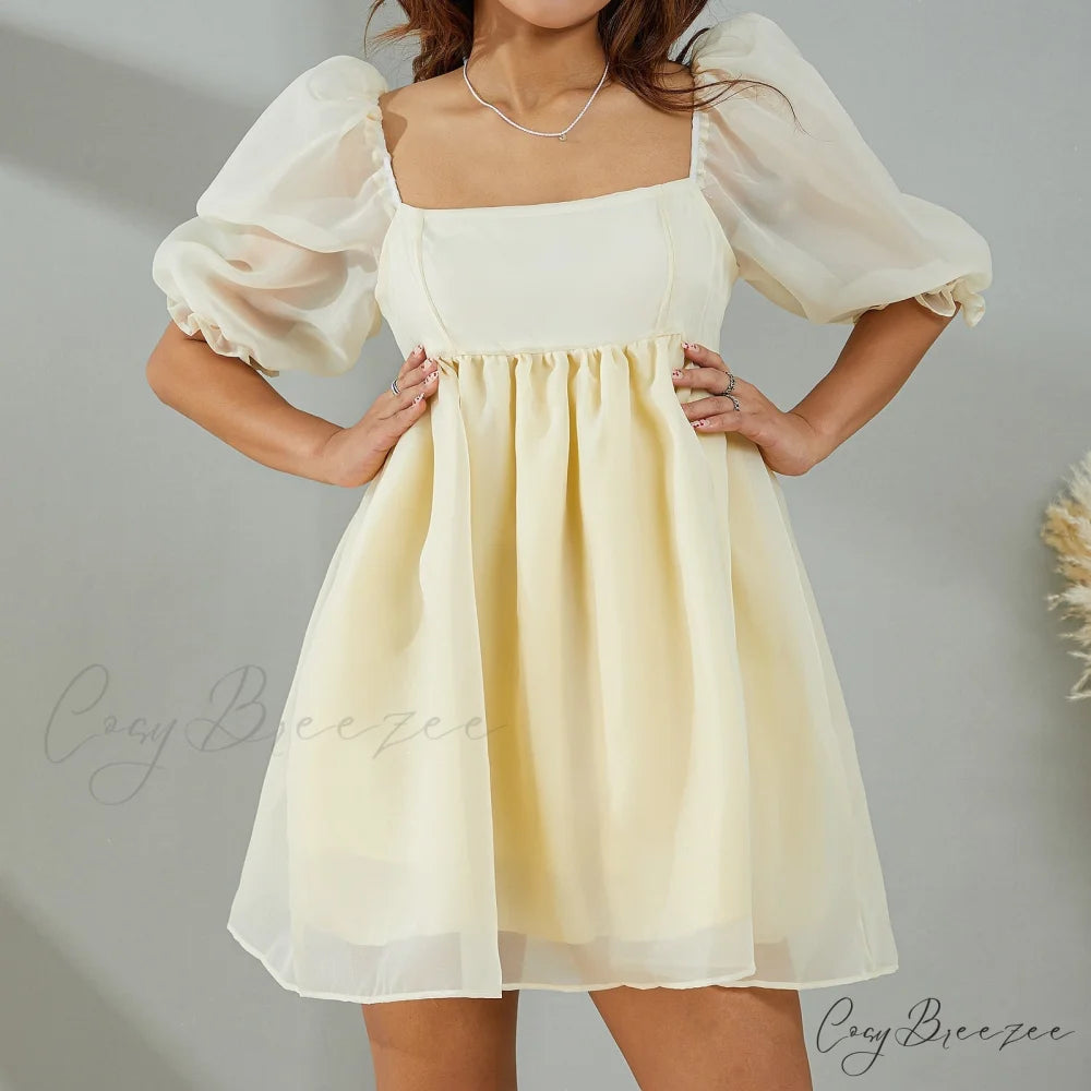 Puff Sleeve Stylish Tulle Mini Dress